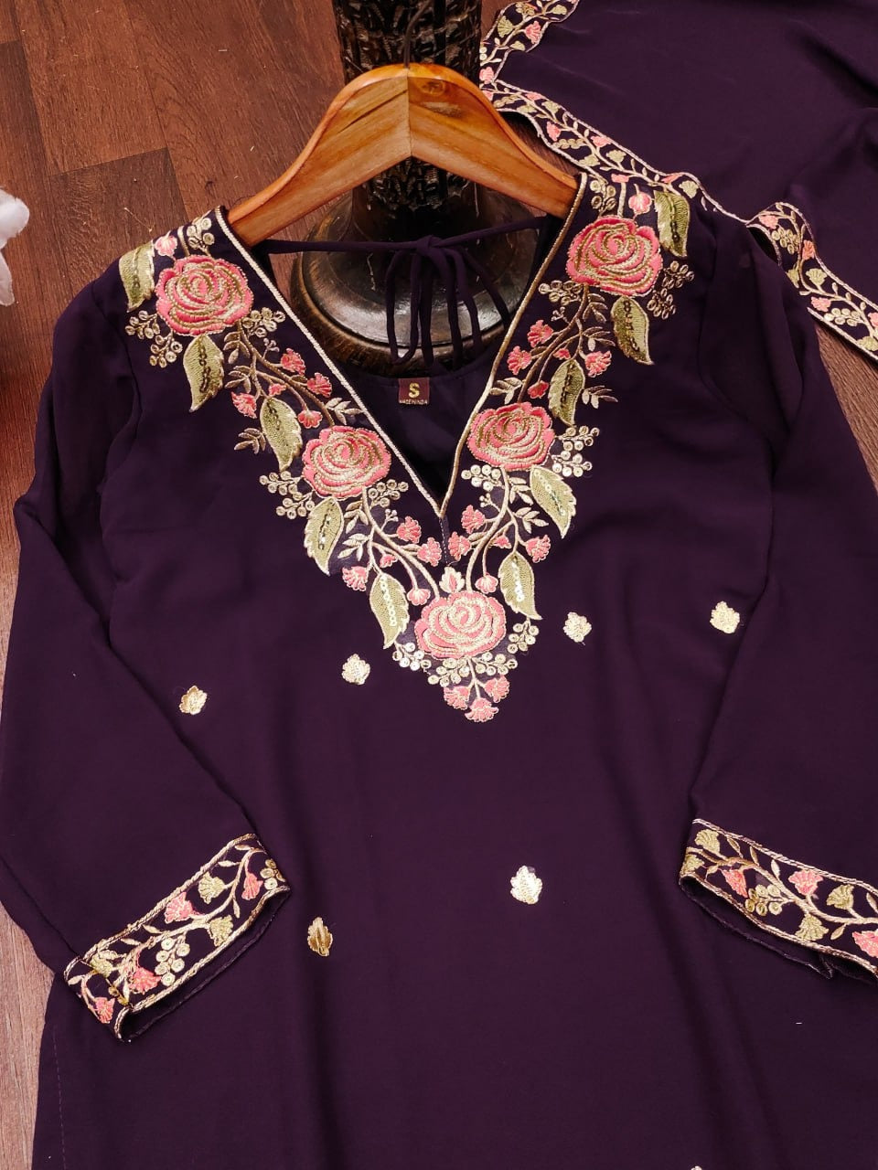 Elegant Embroidered Fox Georgette Suit Set