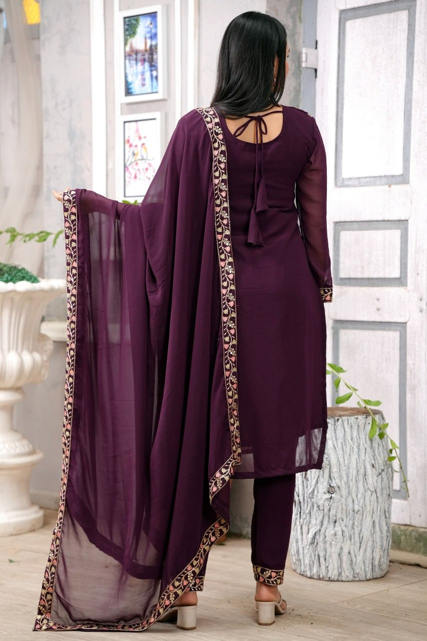 Elegant Embroidered Fox Georgette Suit Set