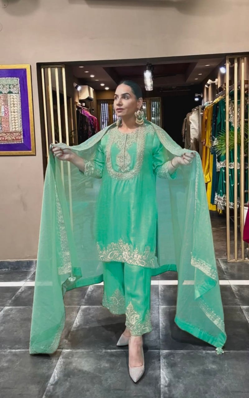 Elegant Chinon Sharara Set with Heavy Embroidery