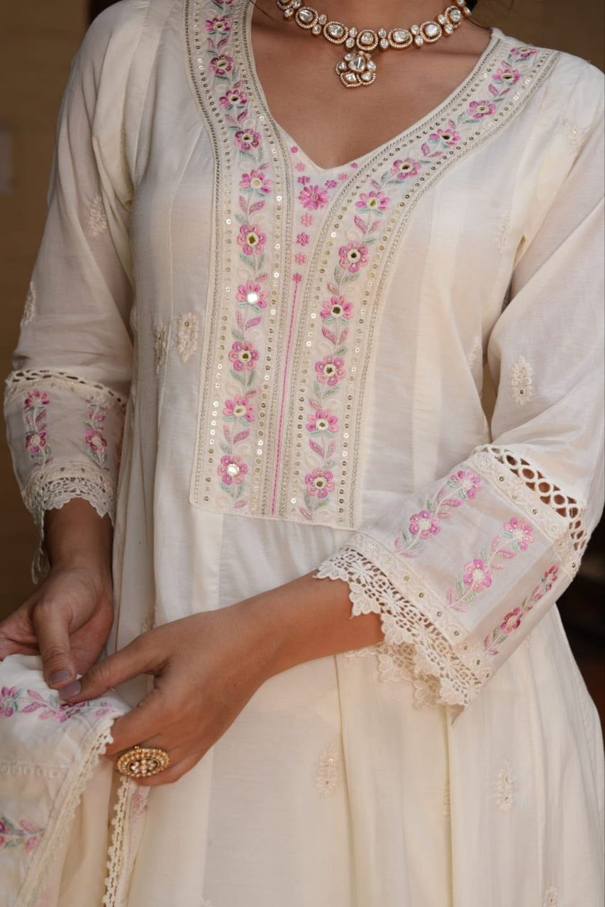 Mul Chanderi Cotton Kurta Plazo Set with Handwork Dupatta