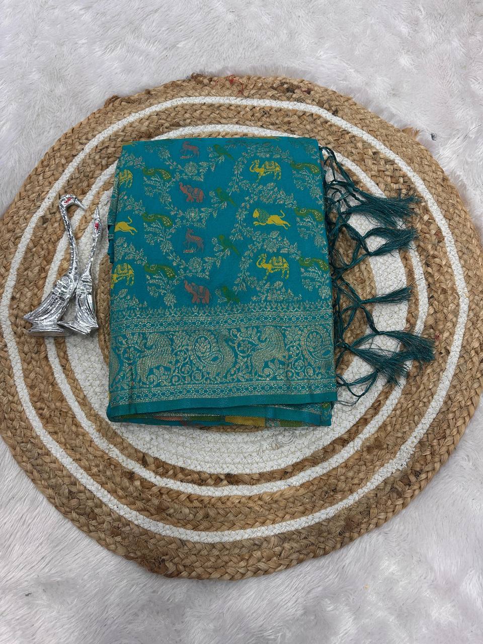 Pure Hand-Dyed Nylon Kadi Crepe Georgette Saree with Meenakari Jacquard Weave