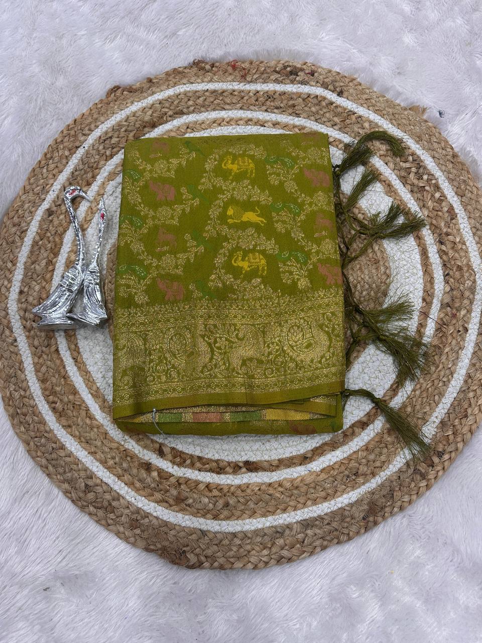 Pure Hand-Dyed Nylon Kadi Crepe Georgette Saree with Meenakari Jacquard Weave