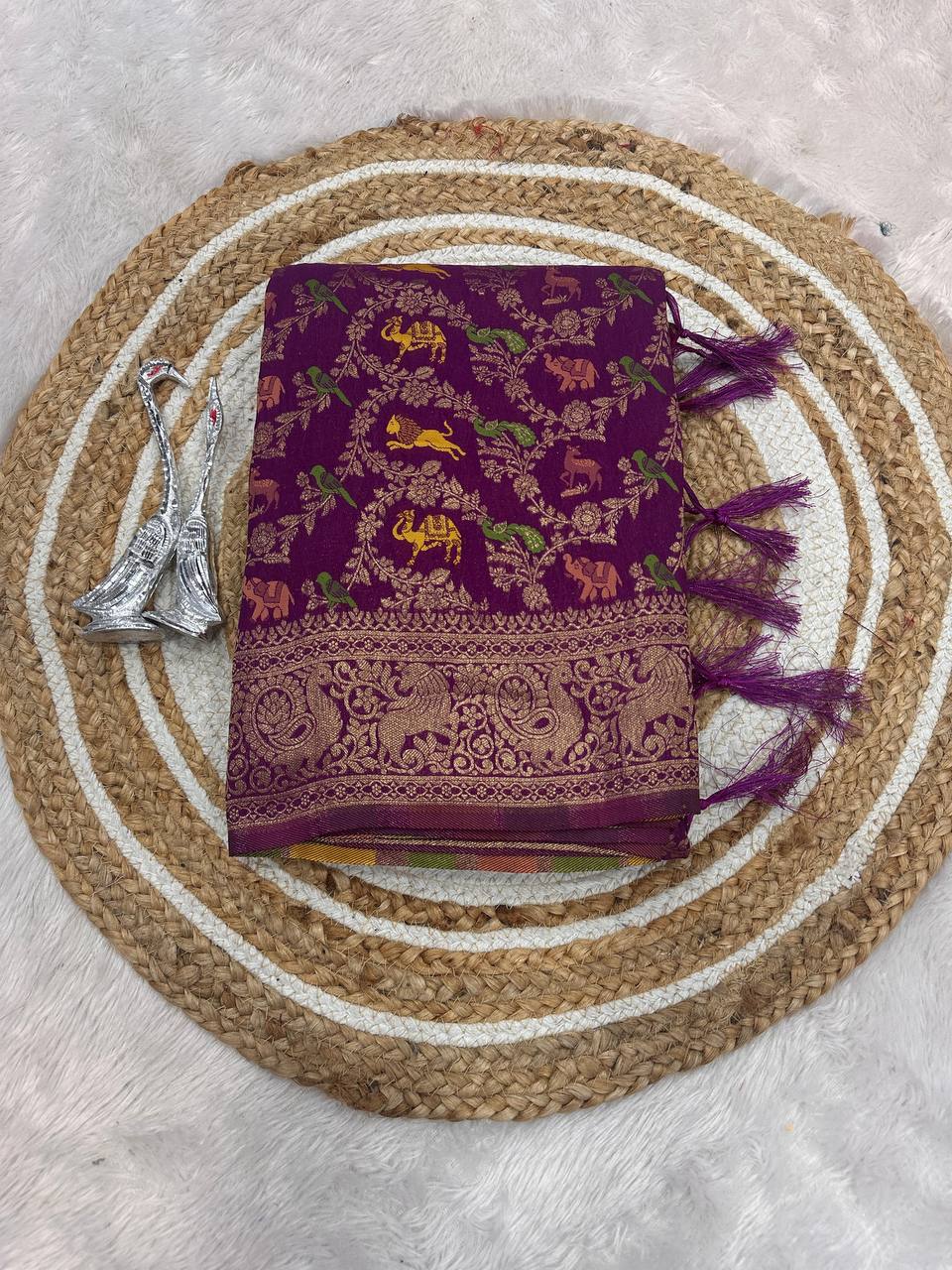 Pure Hand-Dyed Nylon Kadi Crepe Georgette Saree with Meenakari Jacquard Weave