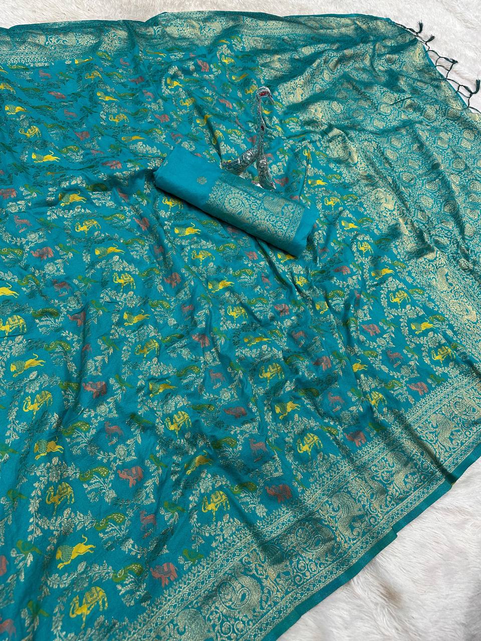 Pure Hand-Dyed Nylon Kadi Crepe Georgette Saree with Meenakari Jacquard Weave