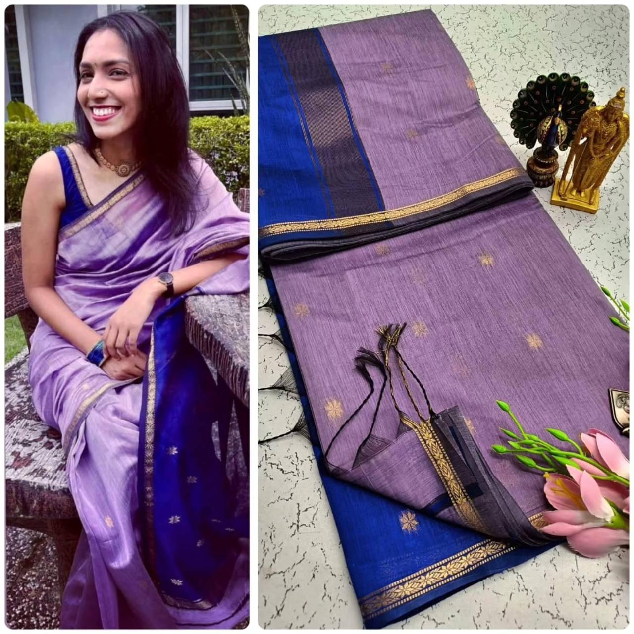 Lilan Slub Soft Cotton Saree with Rich Weaving Blouse