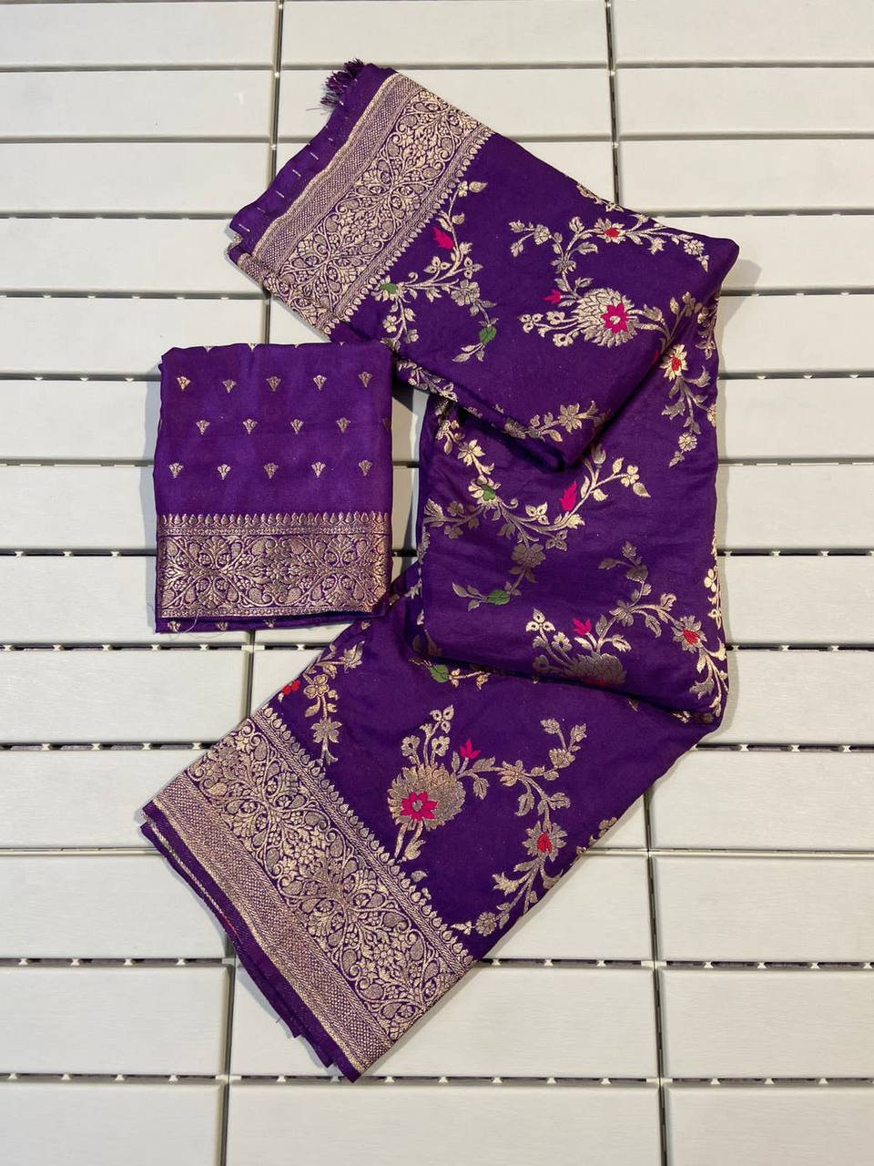 Pure Banarasi Khadi Georgette Silk Saree with Gold Zari Weaving