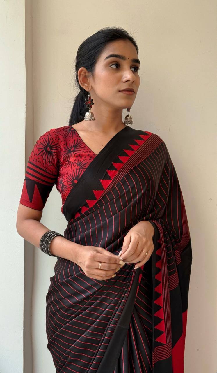 Original Ajrakh Semi Gaji Silk Bandhej Saree