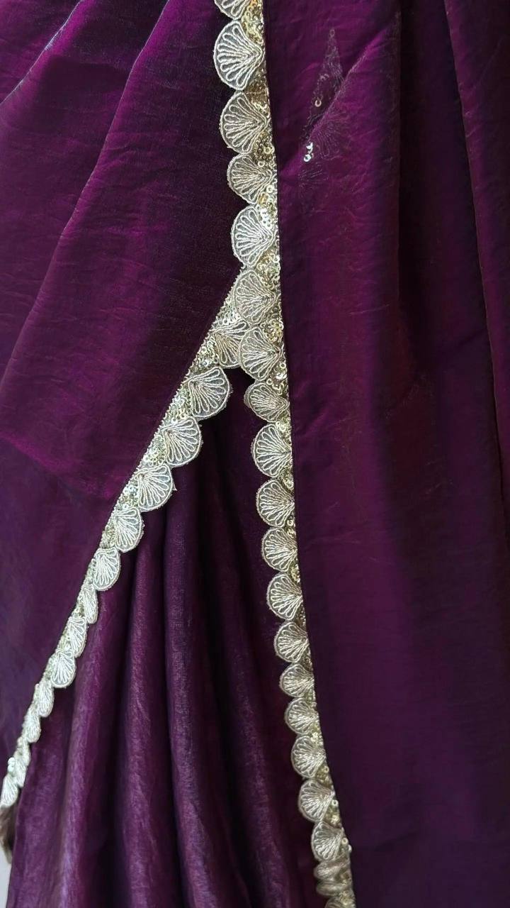 Soft Space Silk Designer Saree with Golden Sequins Work