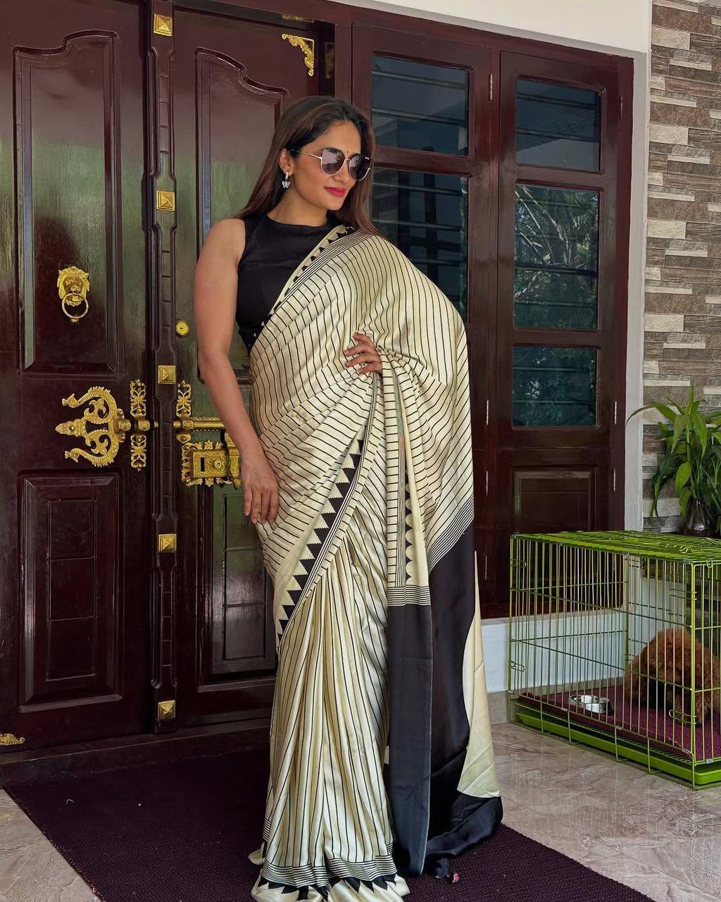 Original Ajrakh Semi Gaji Silk Bandhej Saree