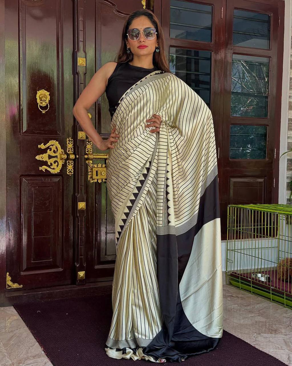 Original Ajrakh Semi Gaji Silk Bandhej Saree