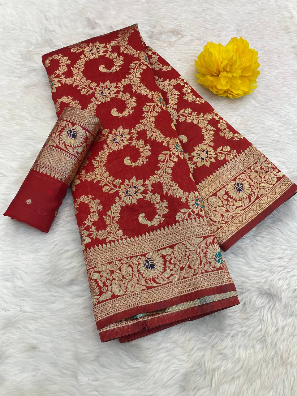 Pure Banarasi Silk Saree with Floral & Meena Zari Work