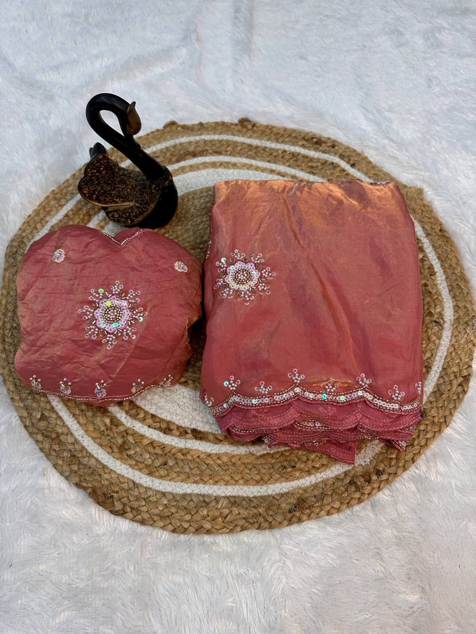 Soft Space Silk Designer Saree with Sequins & Pearl Work