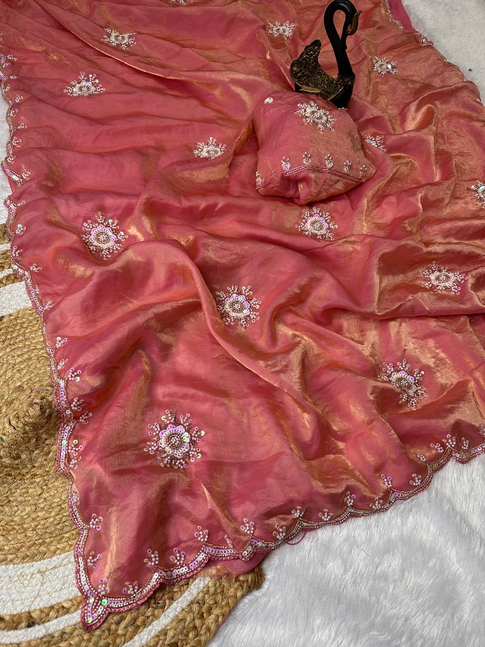 Soft Space Silk Designer Saree with Sequins & Pearl Work
