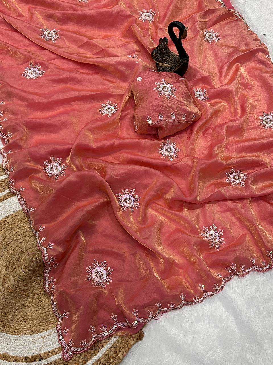 Soft Space Silk Designer Saree with Sequins & Pearl Work