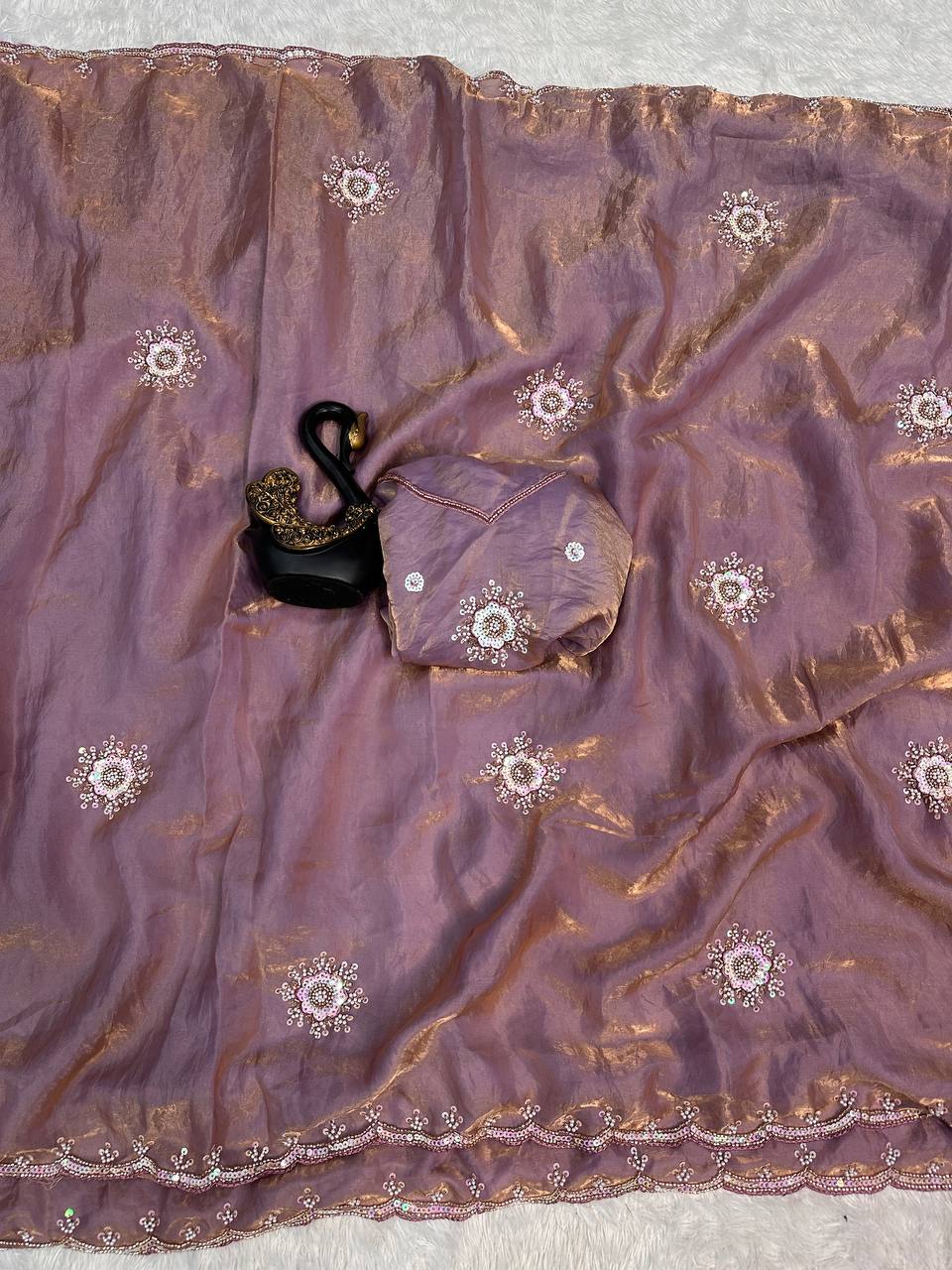 Soft Space Silk Designer Saree with Sequins & Pearl Work