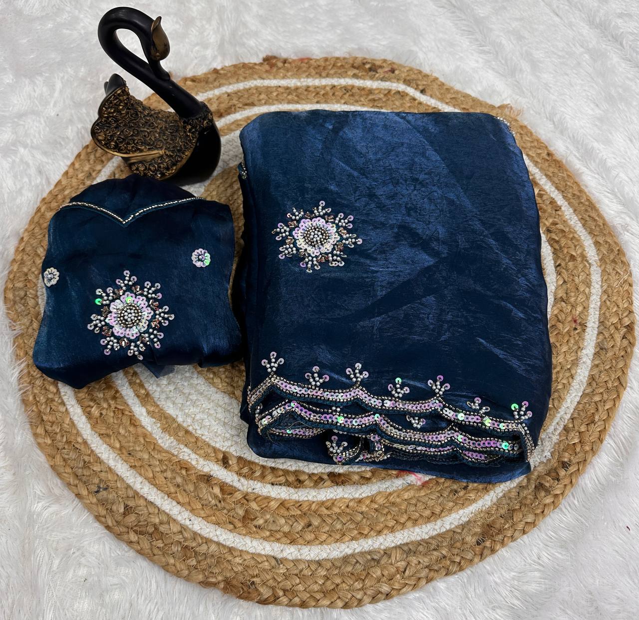 Soft Space Silk Designer Saree with Sequins & Pearl Work