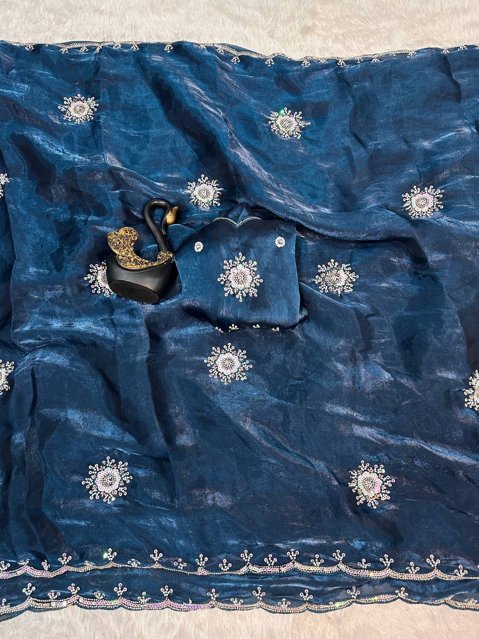 Soft Space Silk Designer Saree with Sequins & Pearl Work