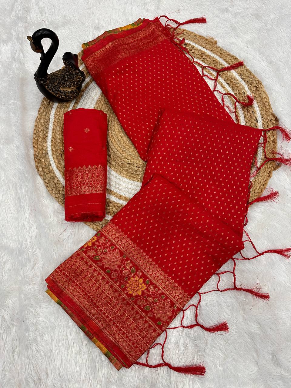 Hand Dyed Crepe Georgette Saree with Meenakari Jacquard Weaving