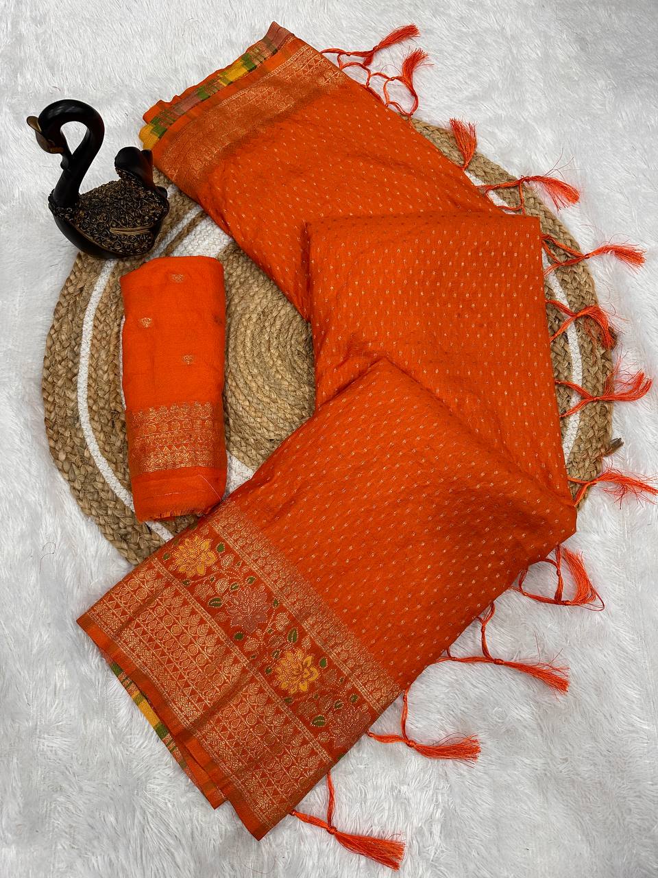 Hand Dyed Crepe Georgette Saree with Meenakari Jacquard Weaving