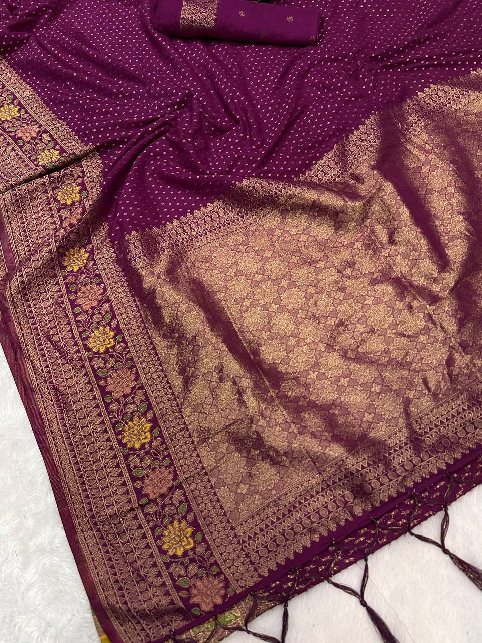 Hand Dyed Crepe Georgette Saree with Meenakari Jacquard Weaving