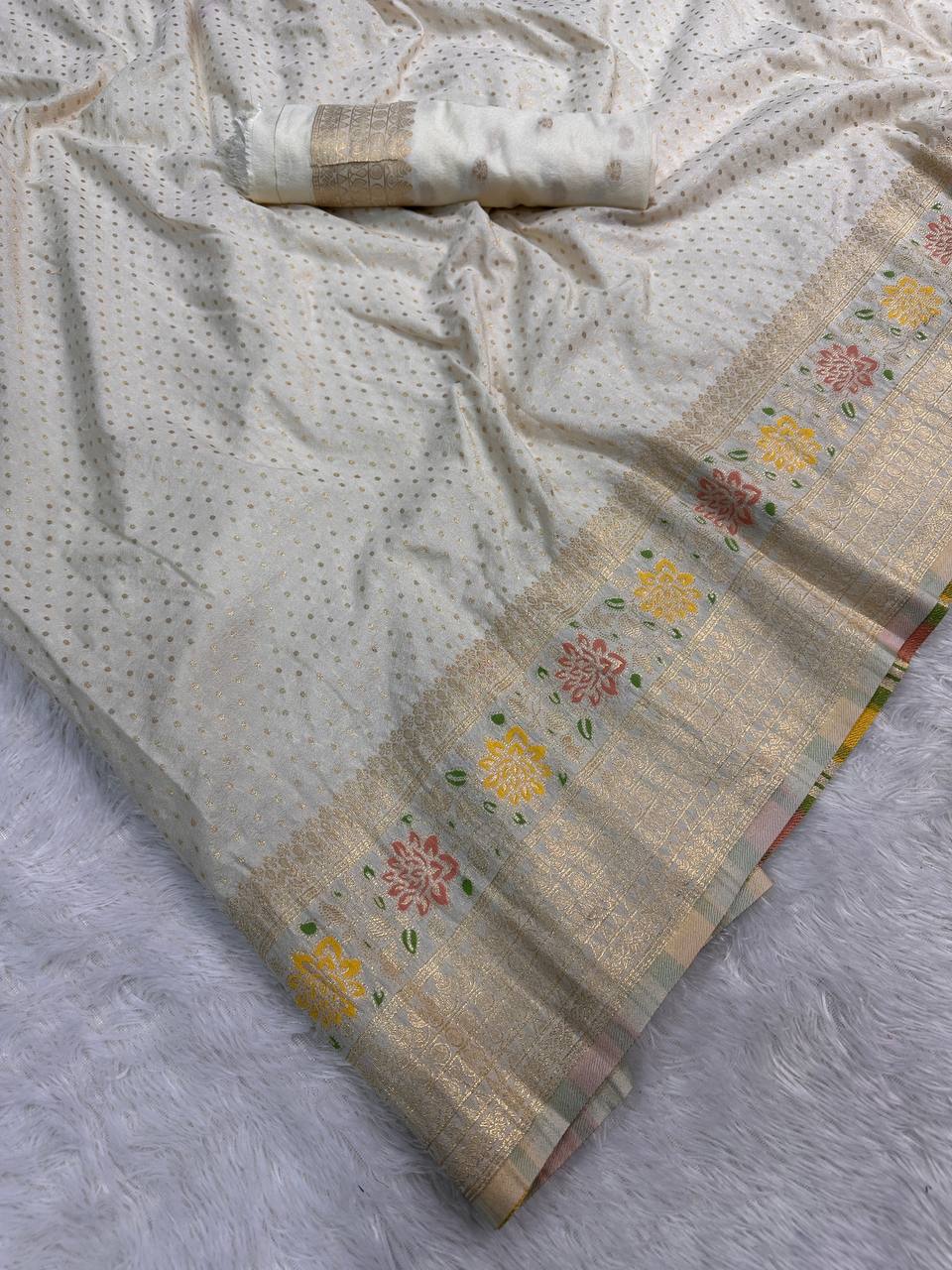 Hand Dyed Crepe Georgette Saree with Meenakari Jacquard Weaving