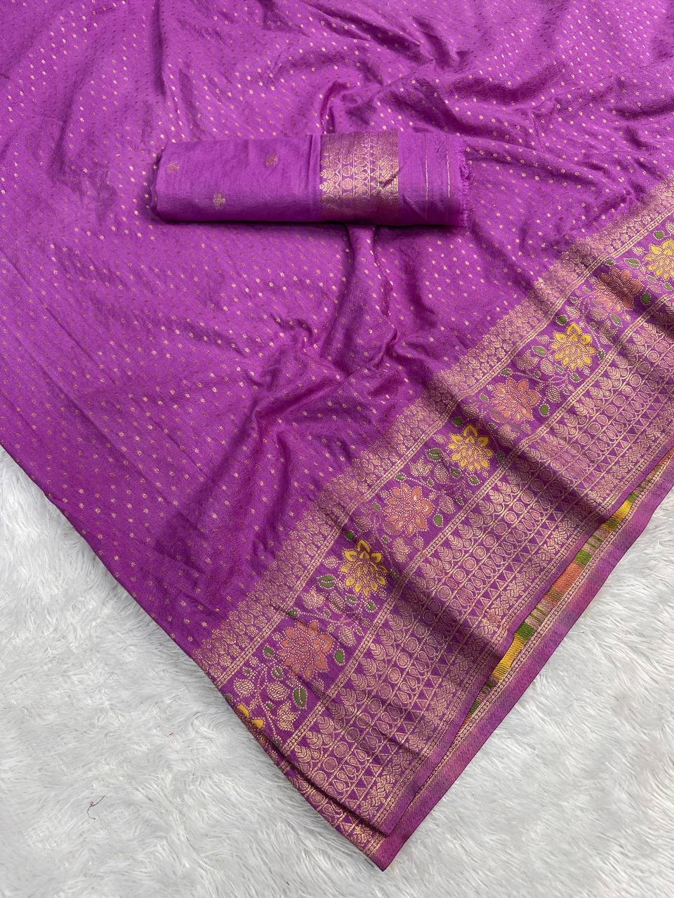 Pure Nylon Kadi Crepe Georgette Saree with Meenakari Jacquard Weaving