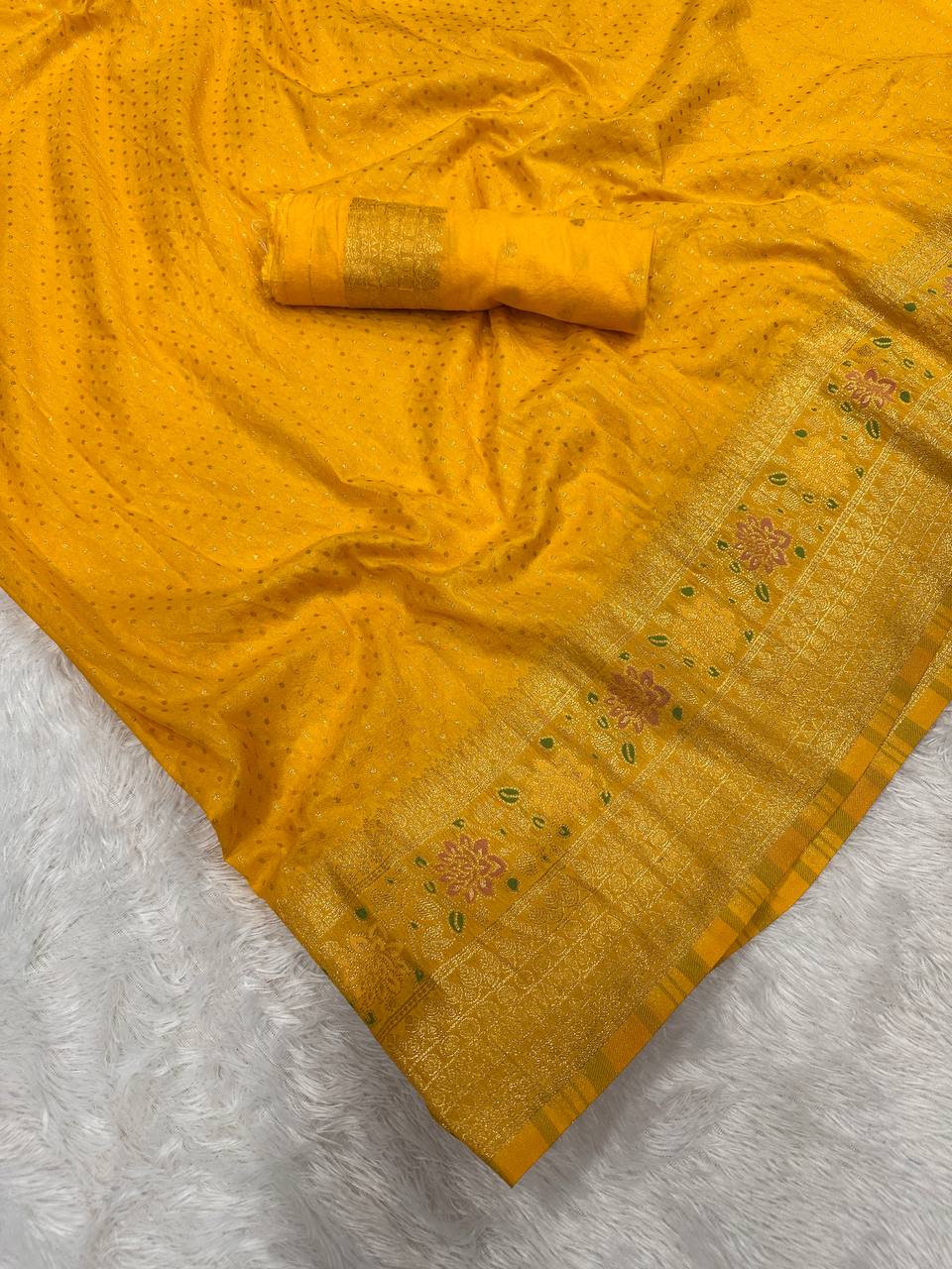 Pure Nylon Kadi Crepe Georgette Saree with Meenakari Jacquard Weaving