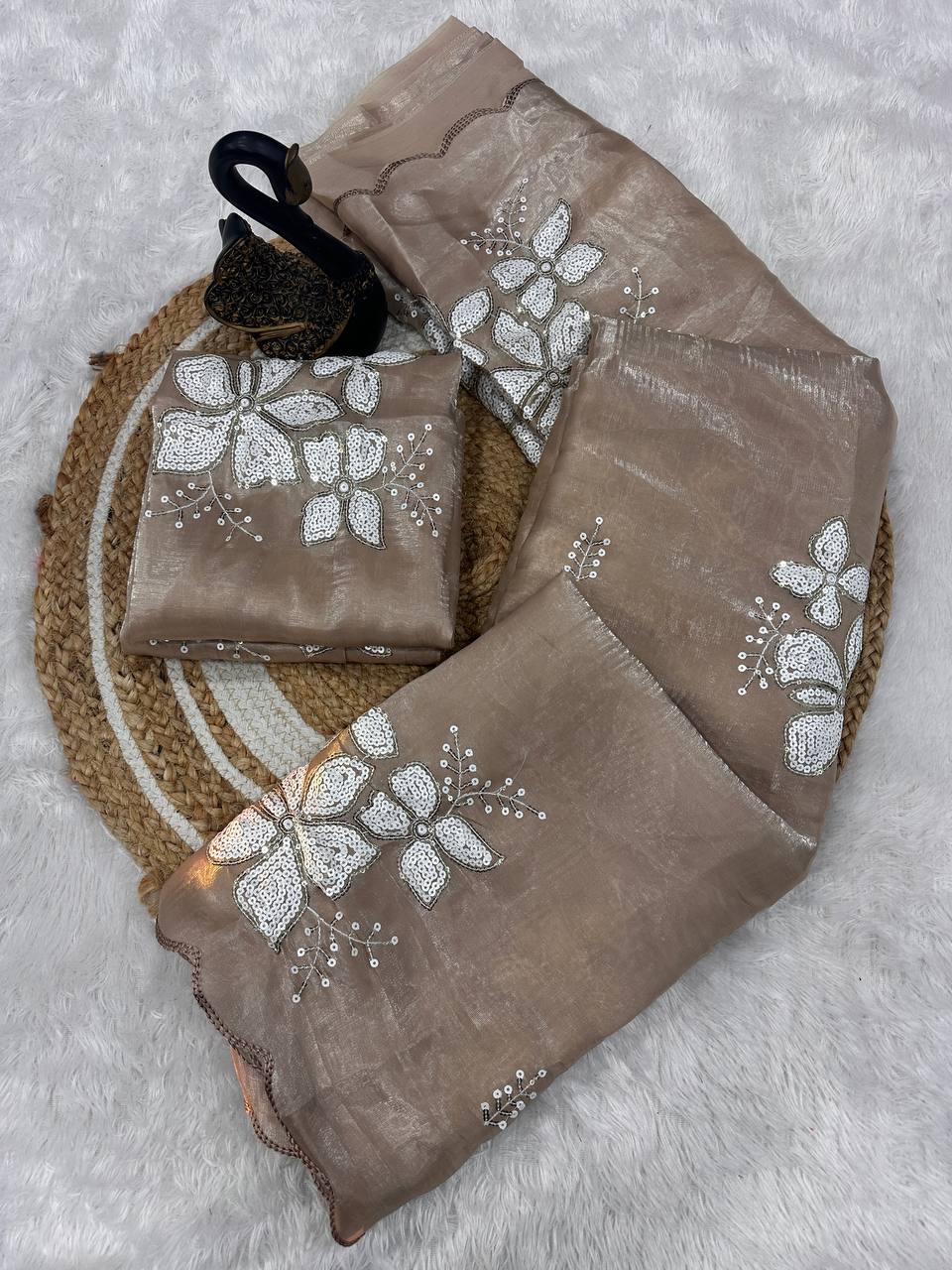 Jimmy Choo Fabric Designer Saree with Dual Sequence Work