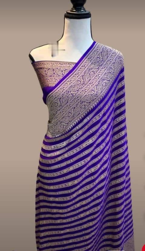 Pure Soft Khadi Georgette Silk Saree with Rich Zari Weaving