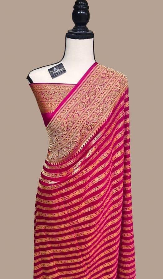 Pure Soft Khadi Georgette Silk Saree with Rich Zari Weaving