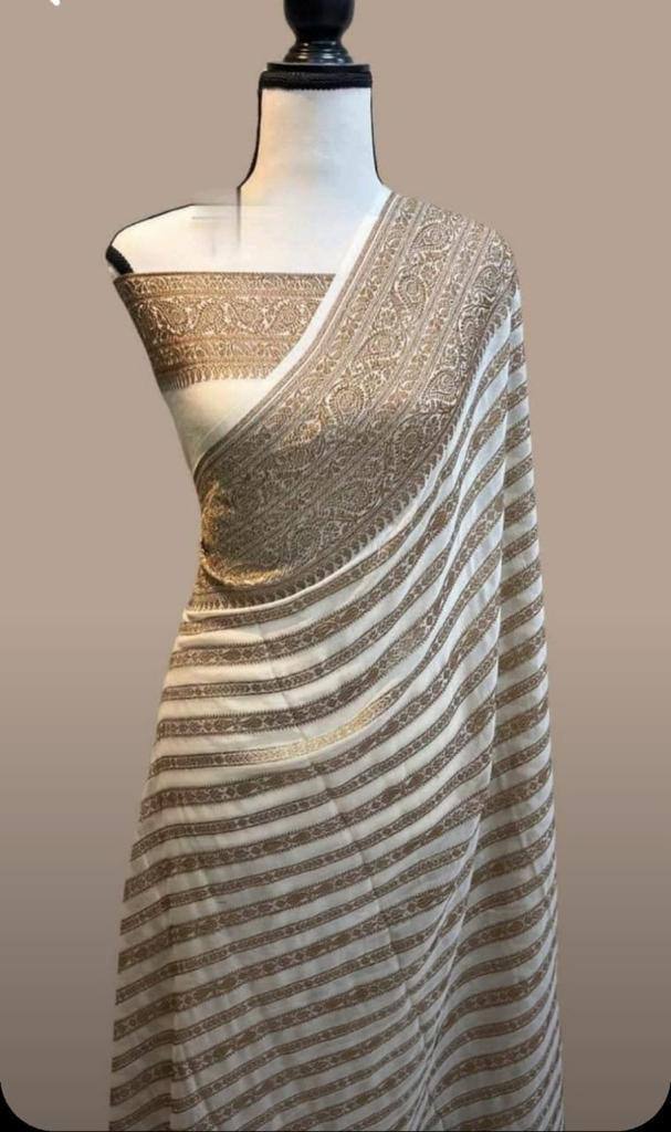 Pure Soft Khadi Georgette Silk Saree with Rich Zari Weaving