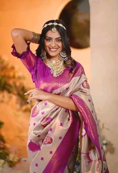 Pure Banarasi Silk Saree with Floral & Meena Zari Work