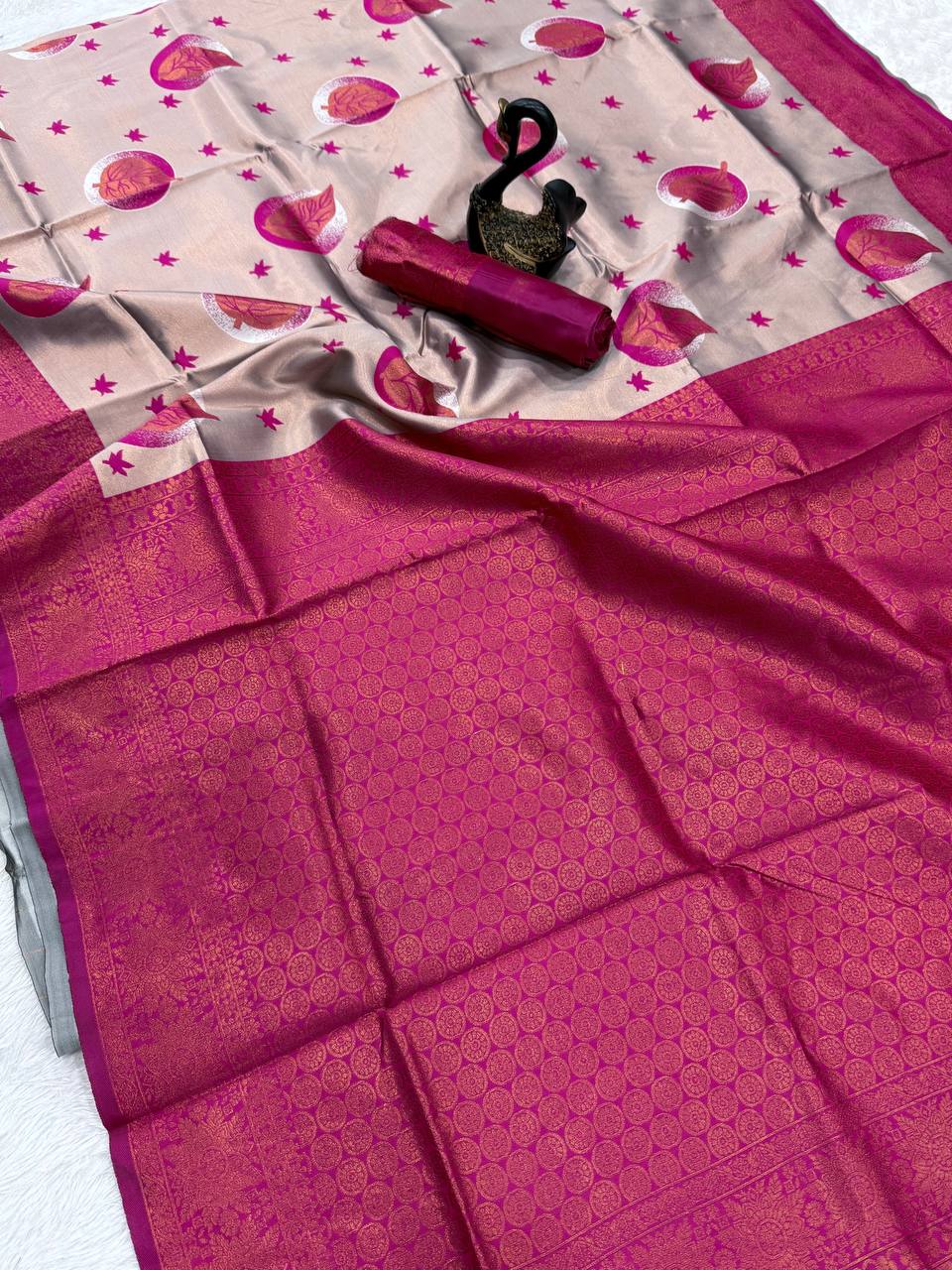 Pure Banarasi Silk Saree with Floral & Meena Zari Work