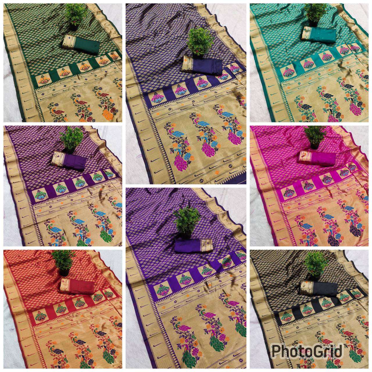 Original Paithani Silk Saree with Gold Zari Meenakari Work