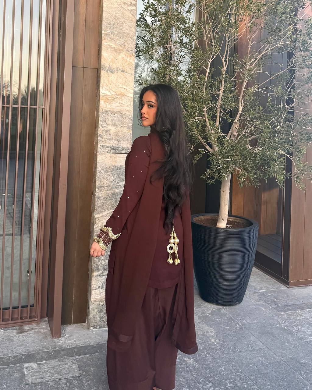 Faux Georgette Embroidered Kurta Set with Farshi Pant & Dupatta