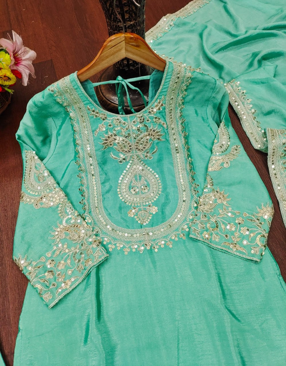 Elegant Chinon Sharara Set with Heavy Embroidery