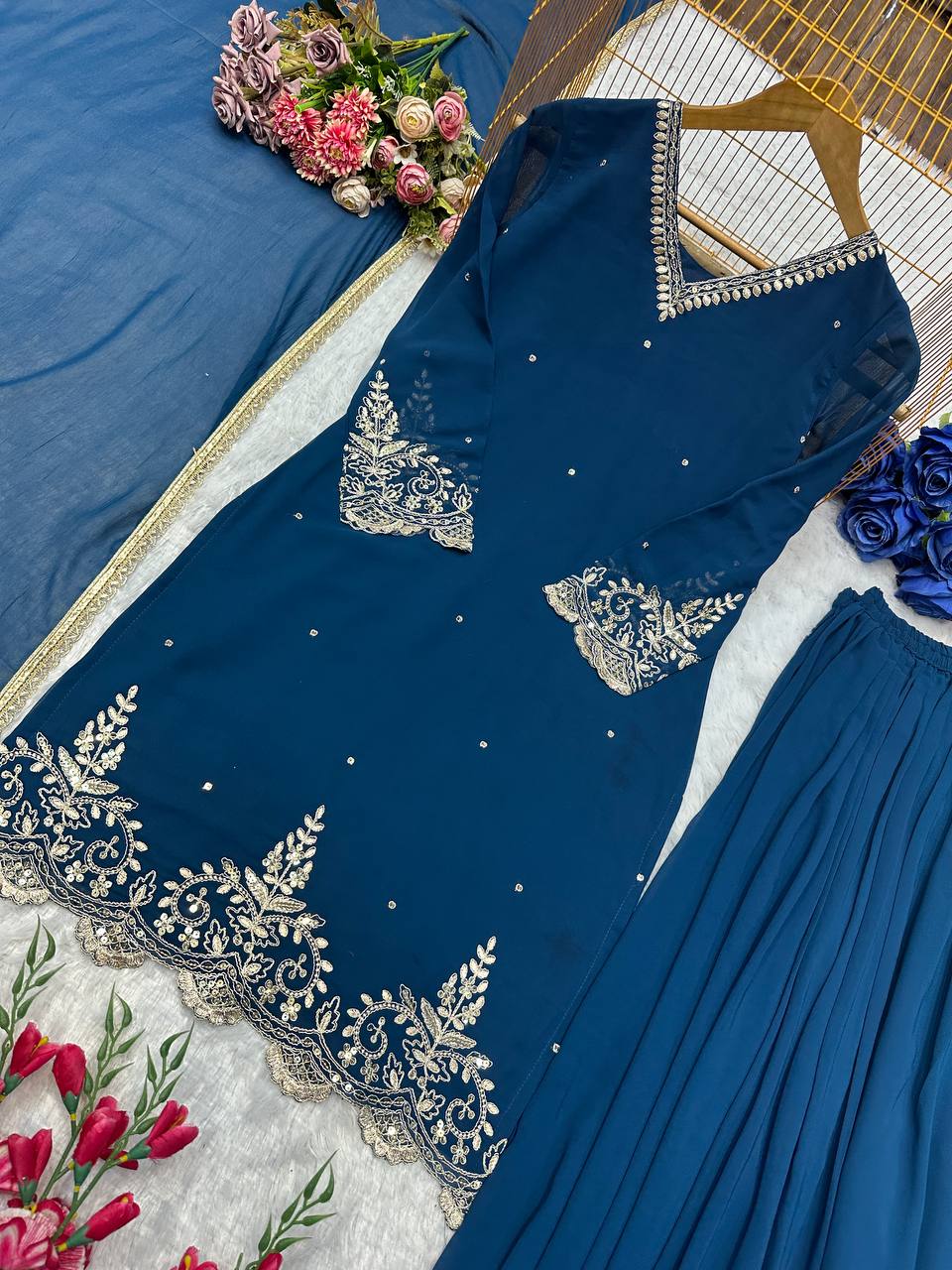 Heavy Fox Georgette Embroidered Suit Set with Dupatta