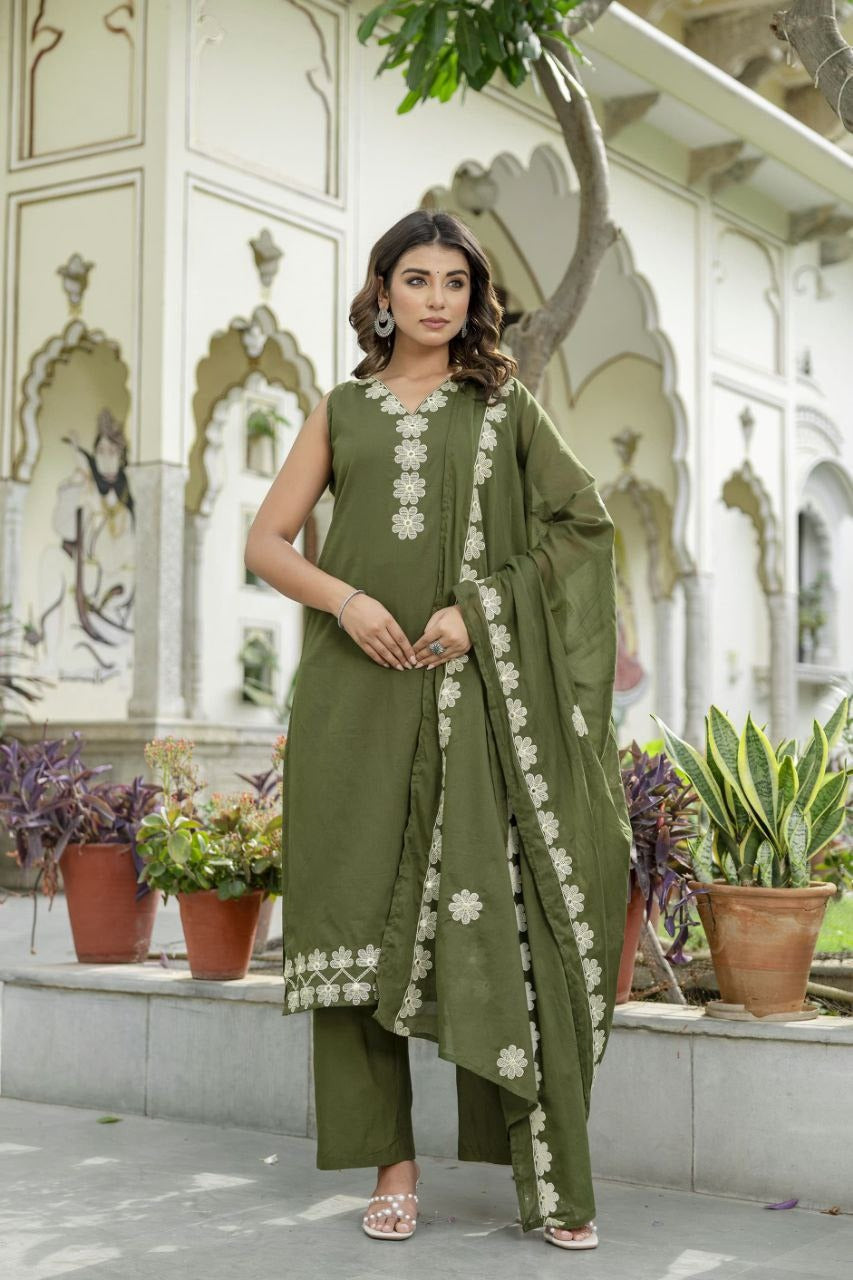 Premium Cotton Kurta Plazo Set with Mirror Work & Dupatta
