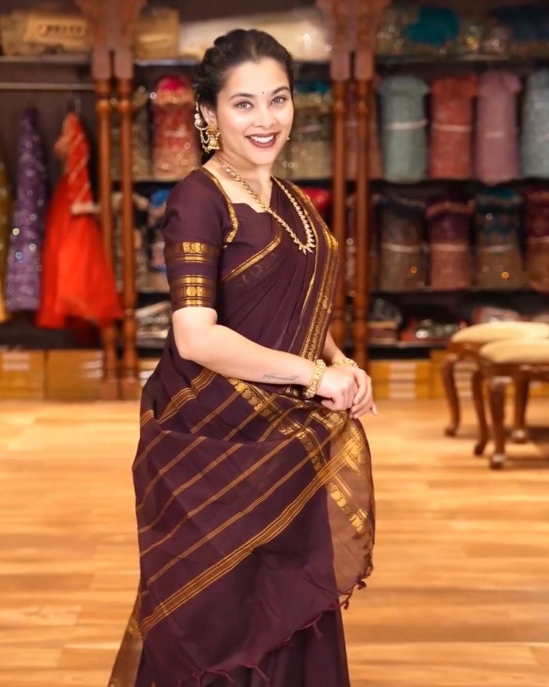 Coffee Brown Silk Saree