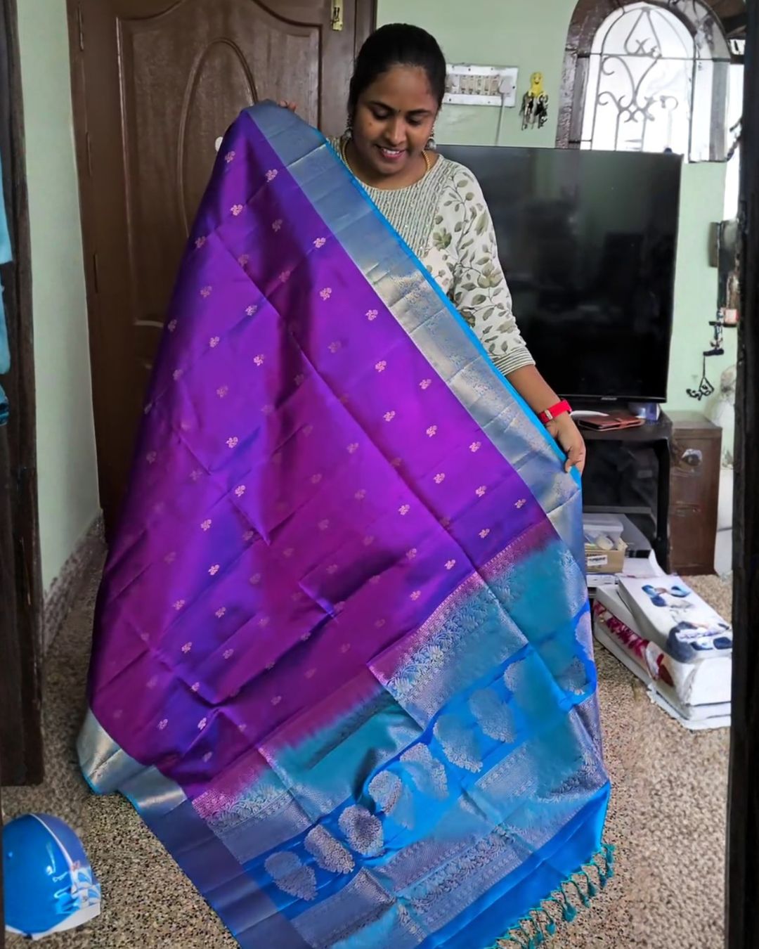Dual-Purple Silk Saree