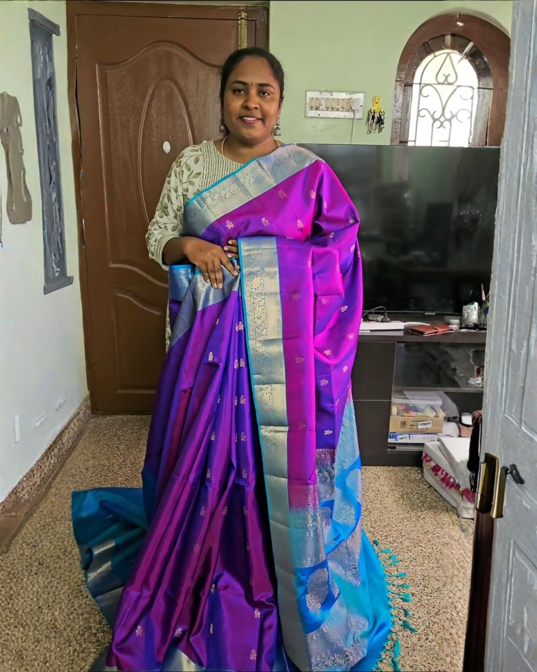 Dual-Purple Silk Saree