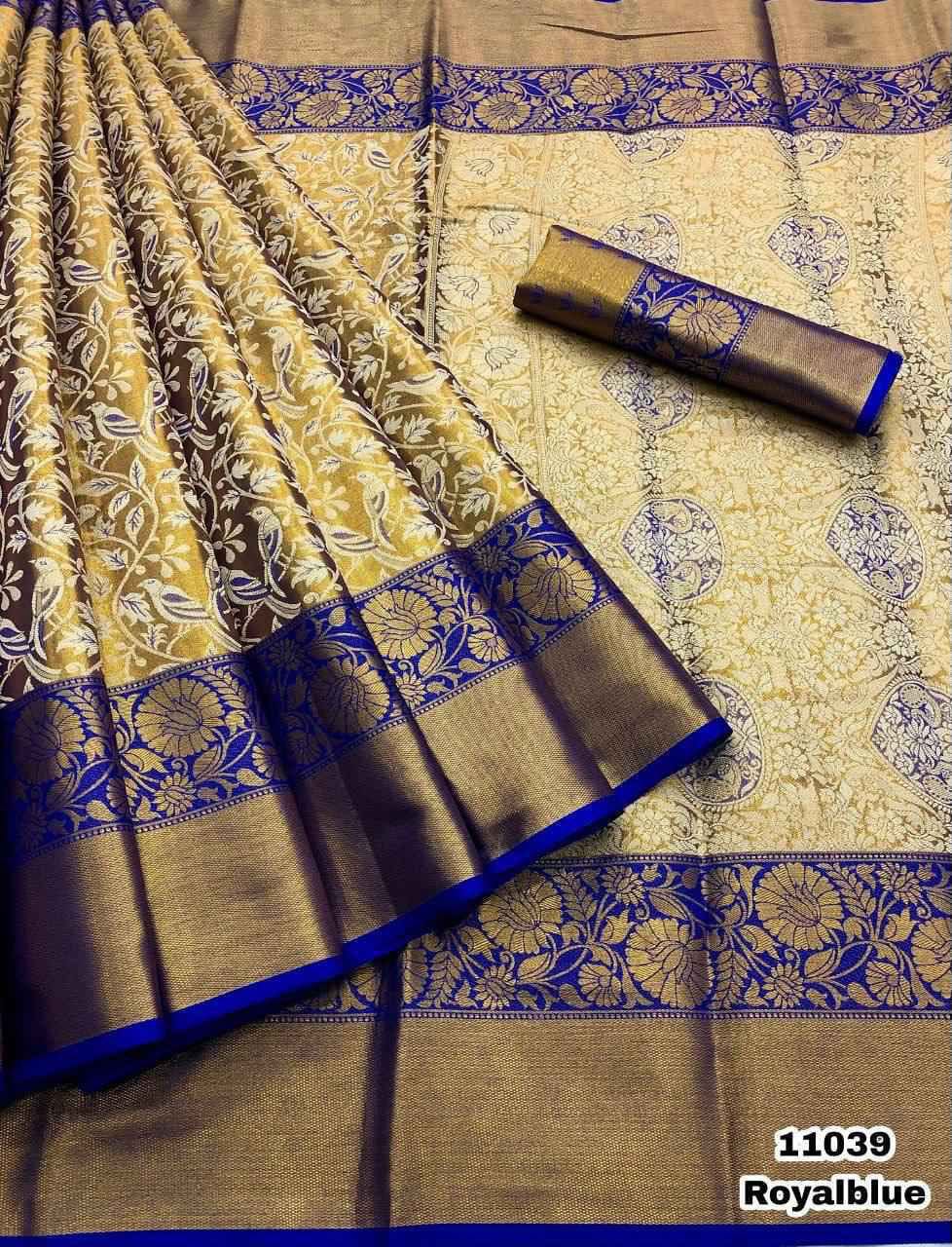 Pure Handloom Kanjivaram Silk Saree with Meena Weaving & Gold Zari Pallu
