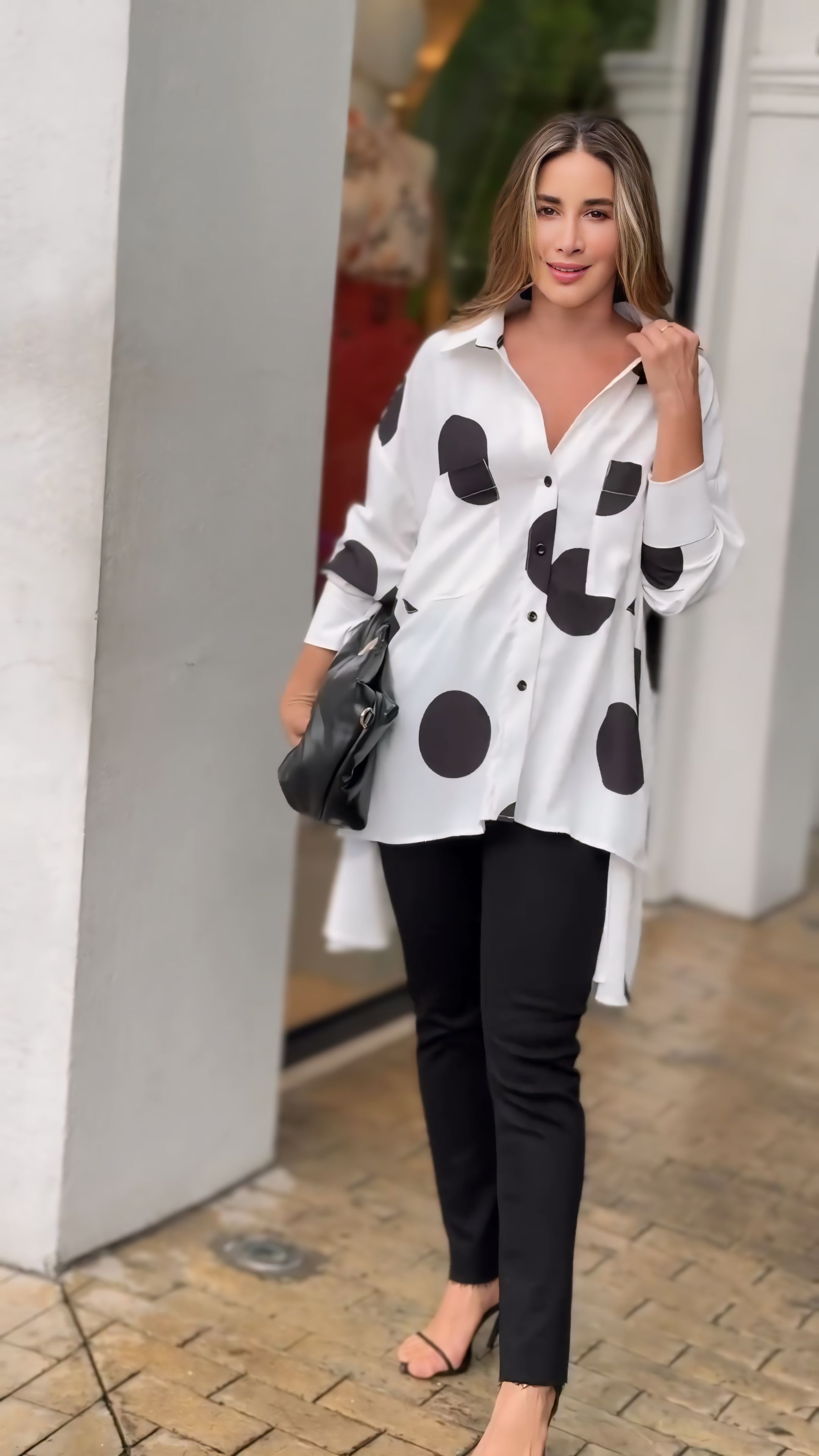 Chic Black & White Polka Dot Oversized Shirt