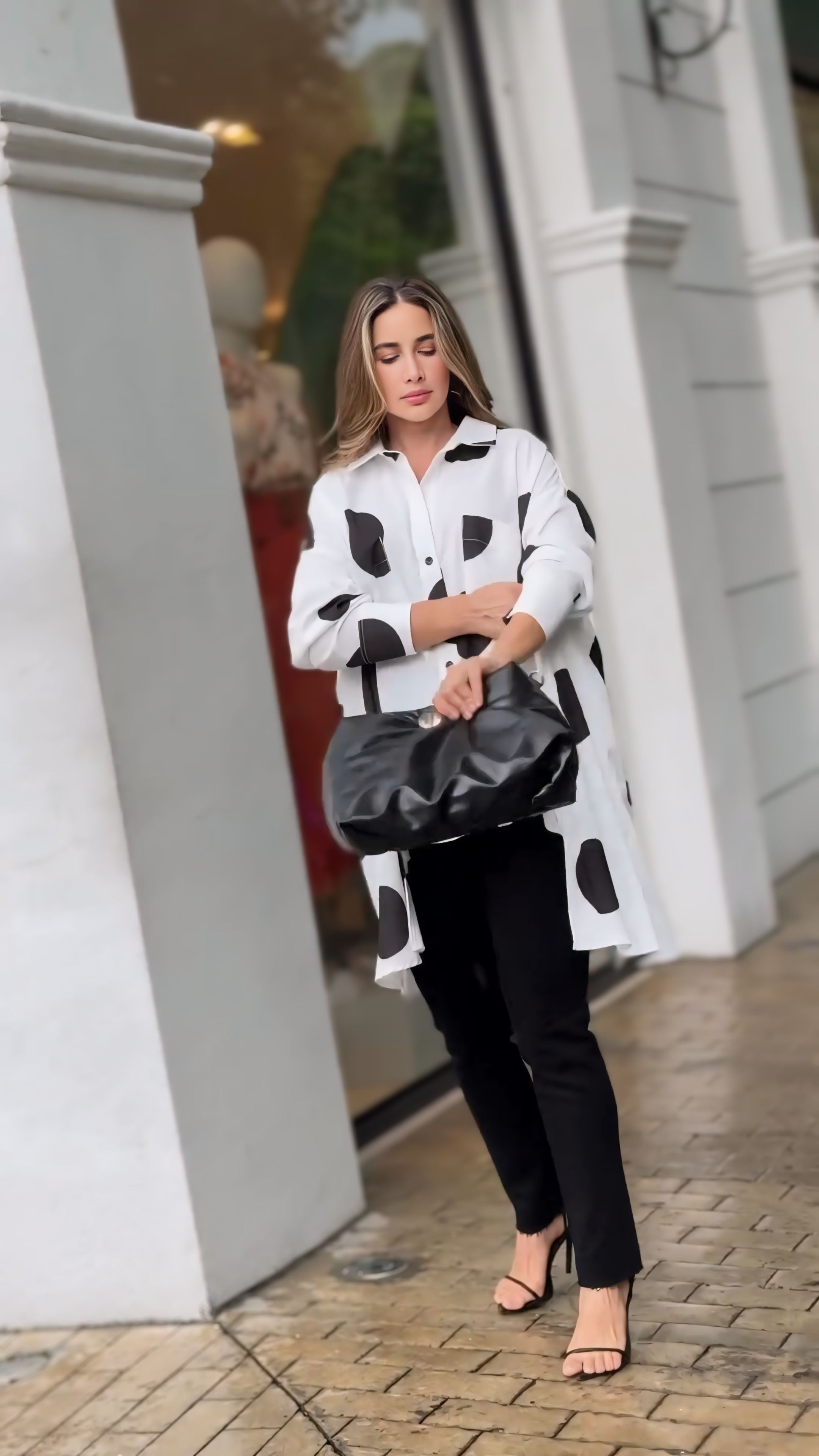 Chic Black & White Polka Dot Oversized Shirt