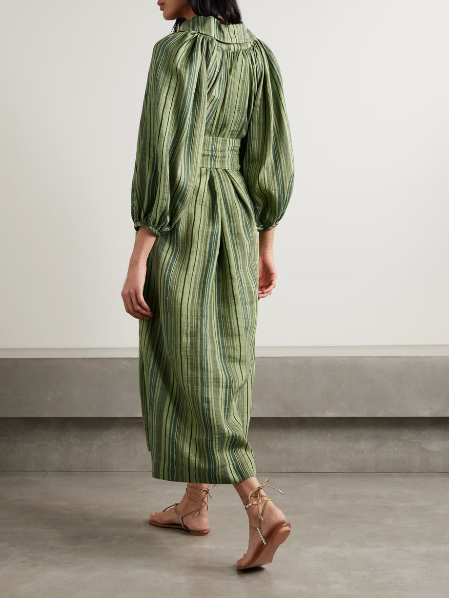 Bohemian Green Striped Midi Dress