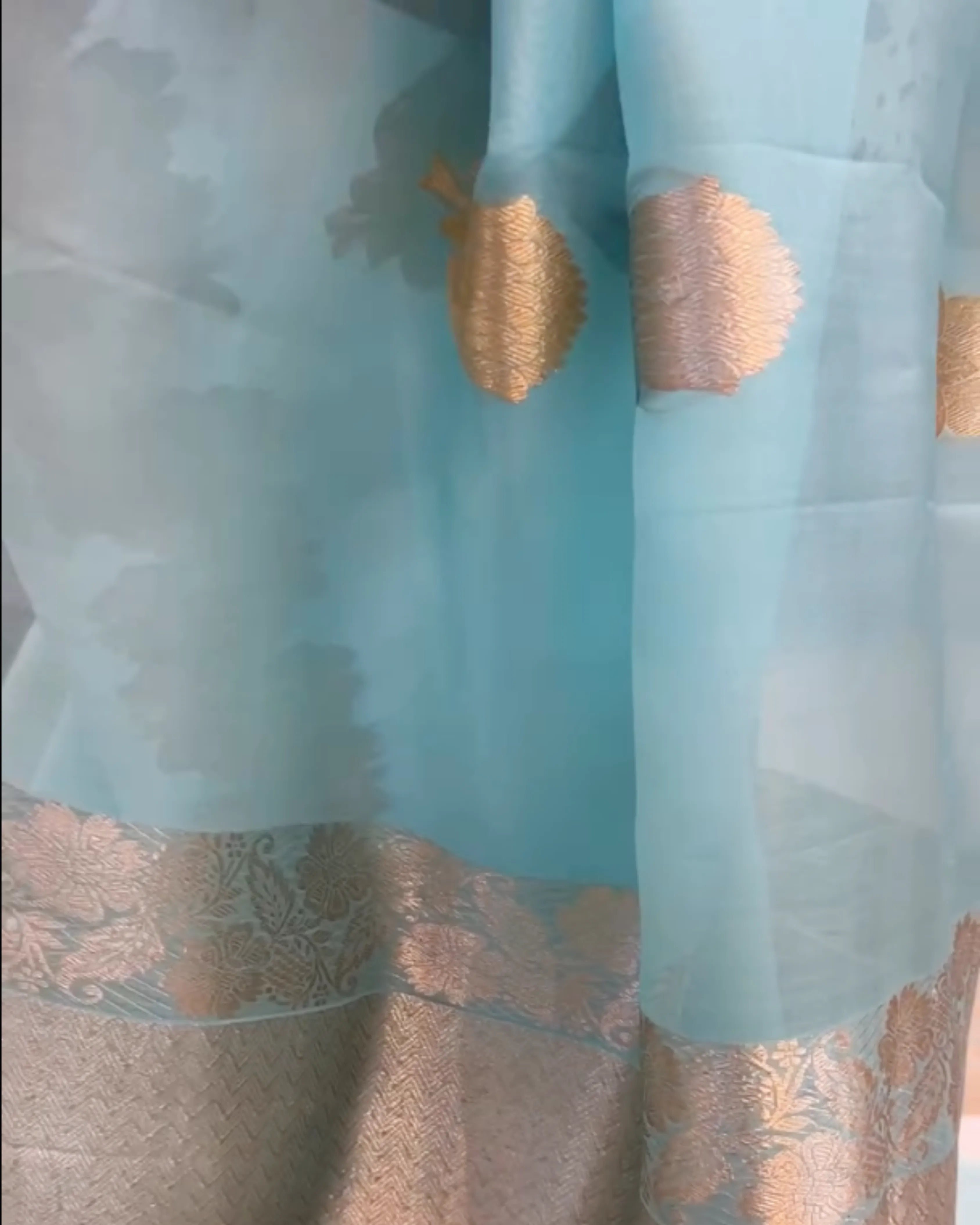 Sky Blue Kora Silk Saree