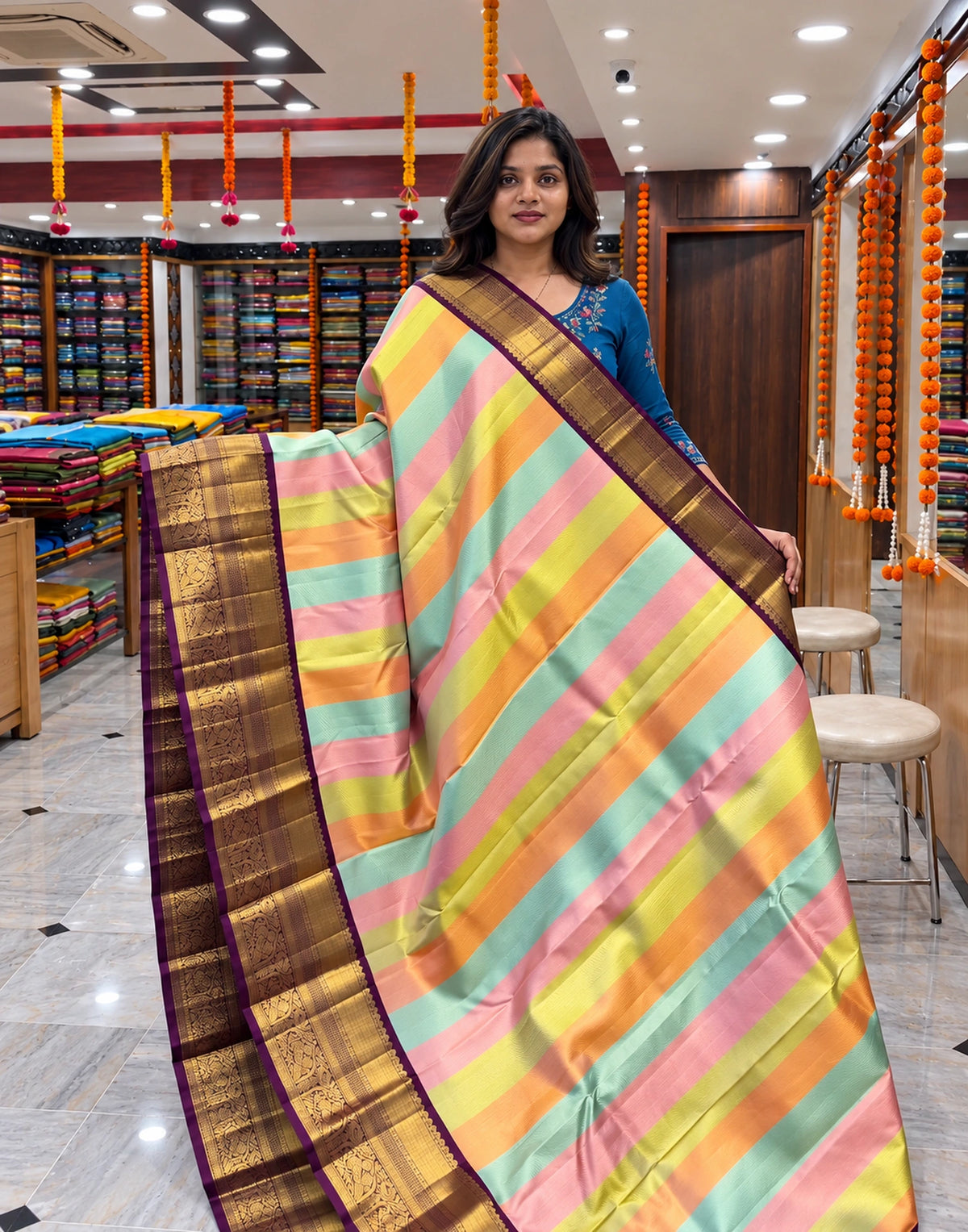 Twill Gadwal Multi Color Saree