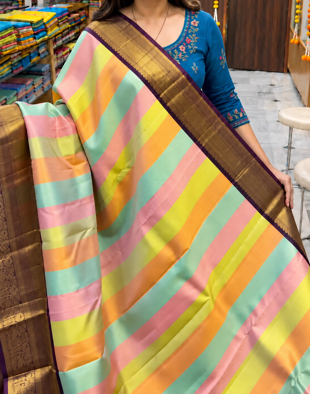 Twill Gadwal Multi Color Saree