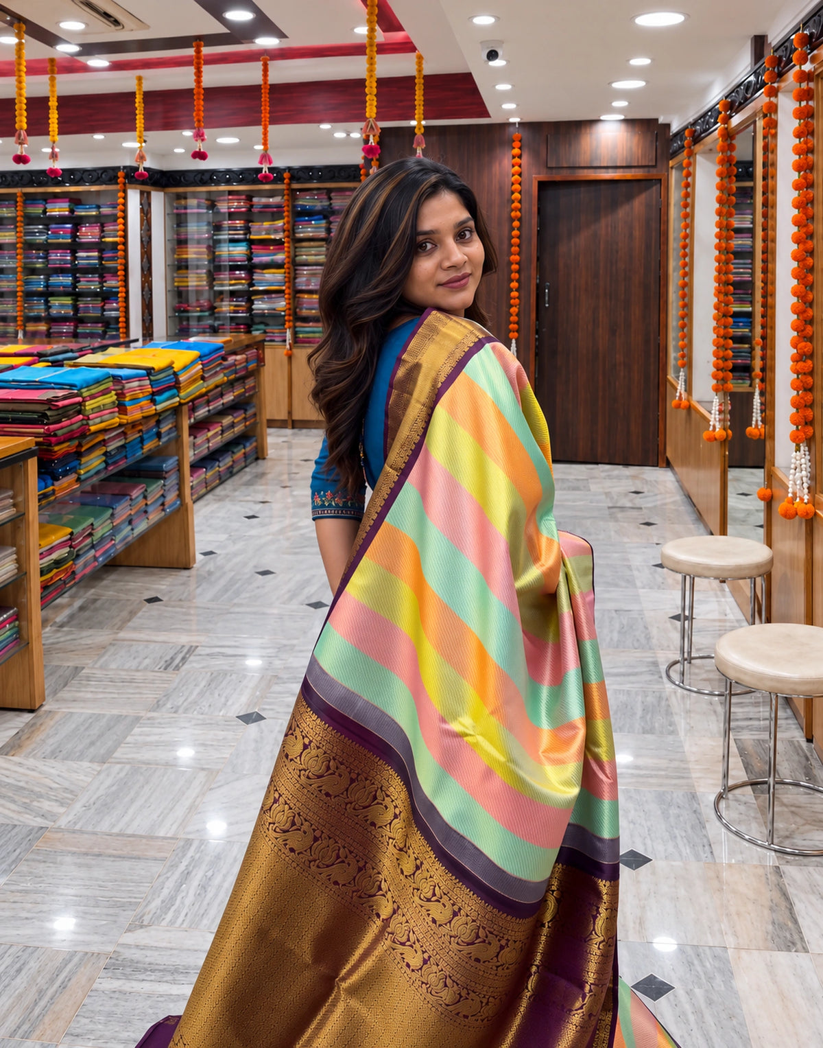 Twill Gadwal Multi Color Saree