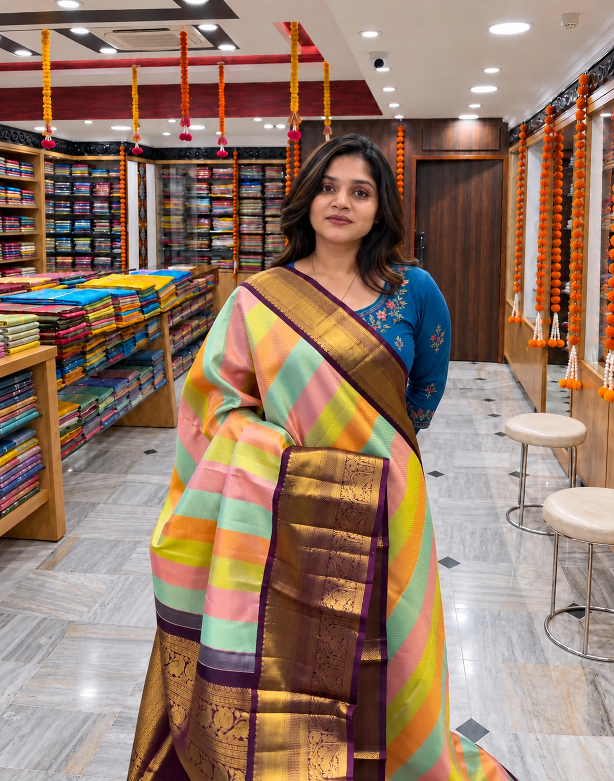 Twill Gadwal Multi Color Saree